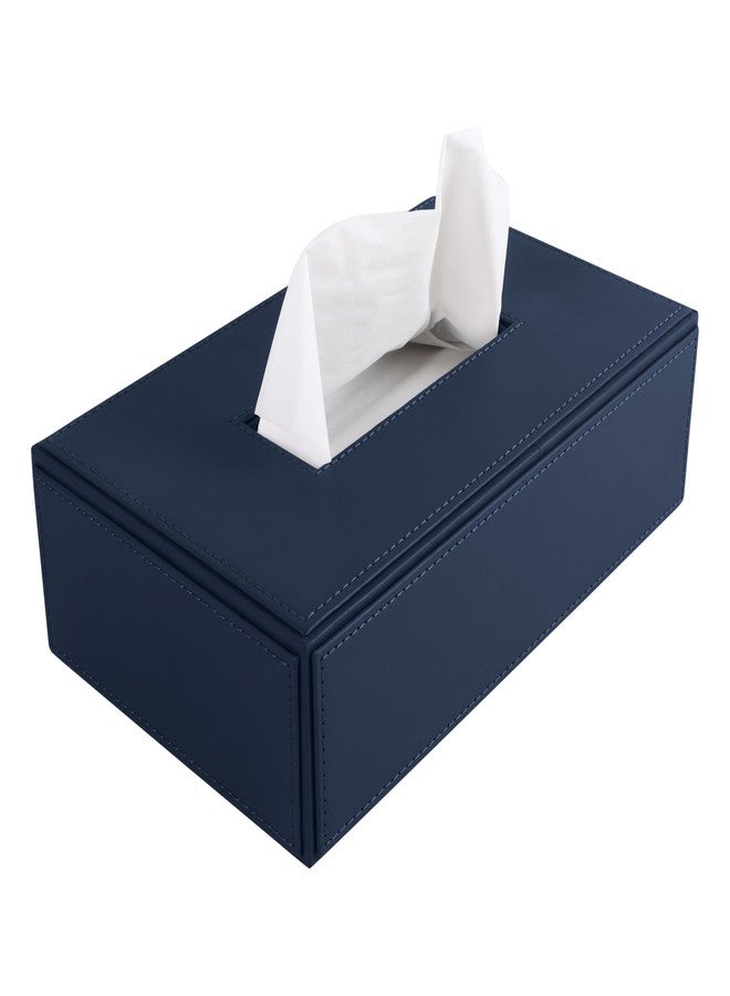 V-CUBE DESIGNS Premium Vegan Leather Tissue Box Holder | Paper Napkin Holder | Sturdy Tissue Case/Cover/Dispenser/Organizer for Home/Bathroom/Office/Table/Desk/Car | Navy Blue - Image 1